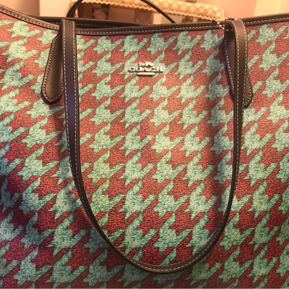 💕Coach City Tote & Matching Wallet With Houndstooth Print Gently Used 💕